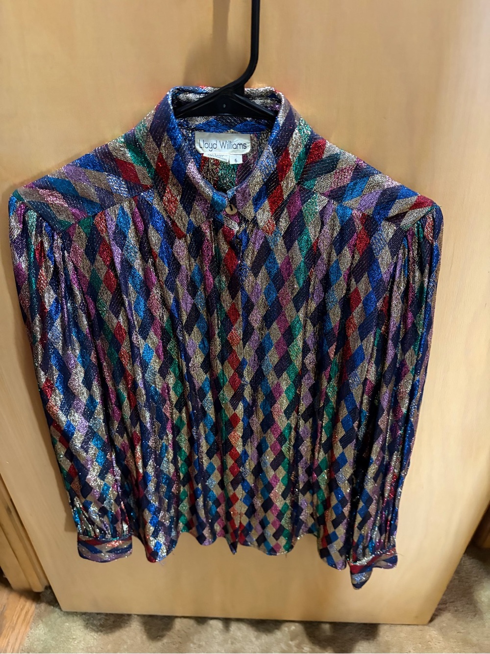 Vintage Lloyd Williams Metallic Multicolor Diamond-Print Blouse